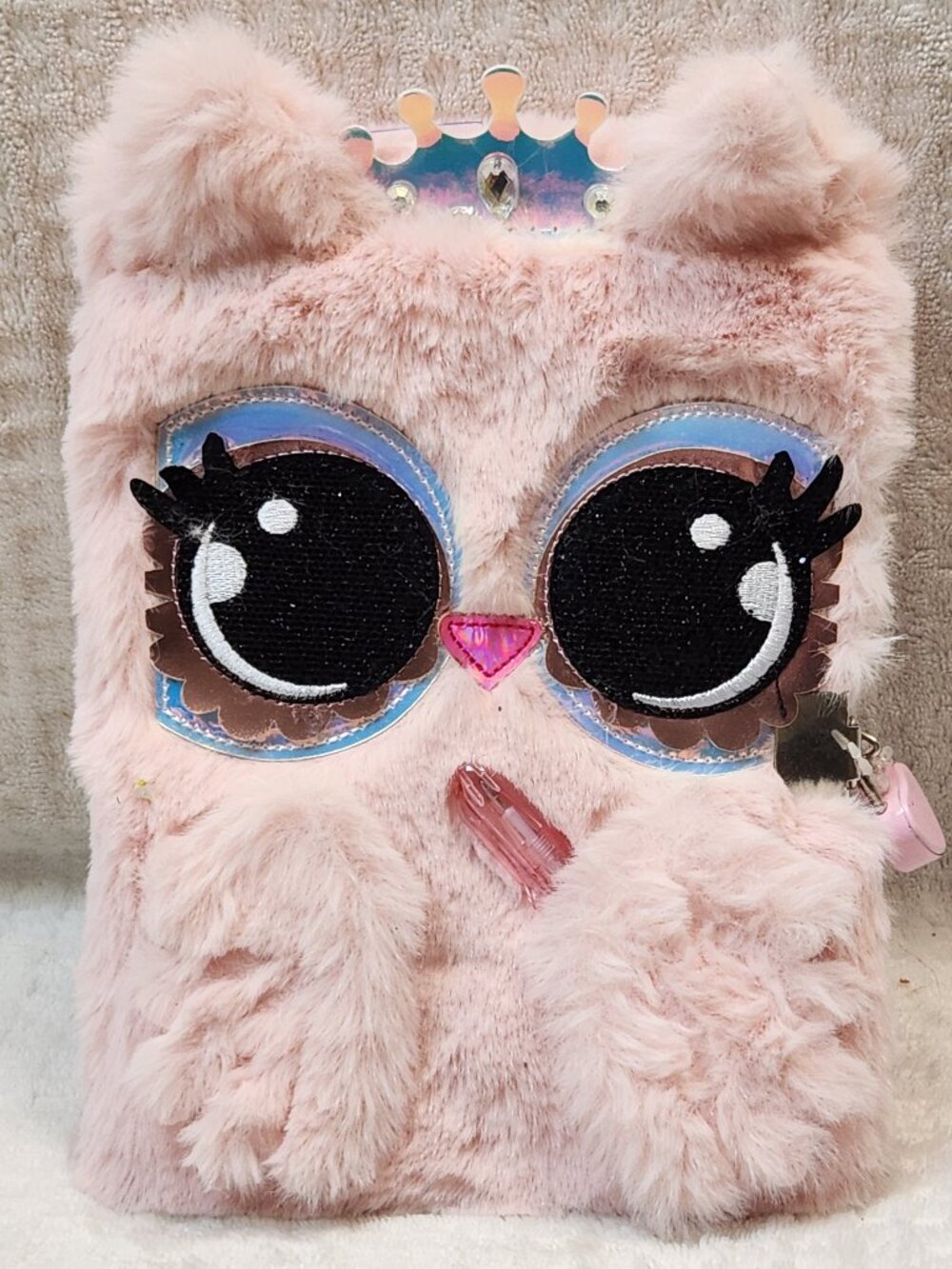 CLAIRE'S Pink Princess Owl Furry Journal Diary - NEW NWT